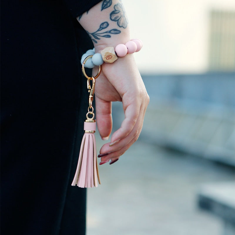 Wholesale Leather PU Tassel Silicone Bead Wrist Portable Keychains